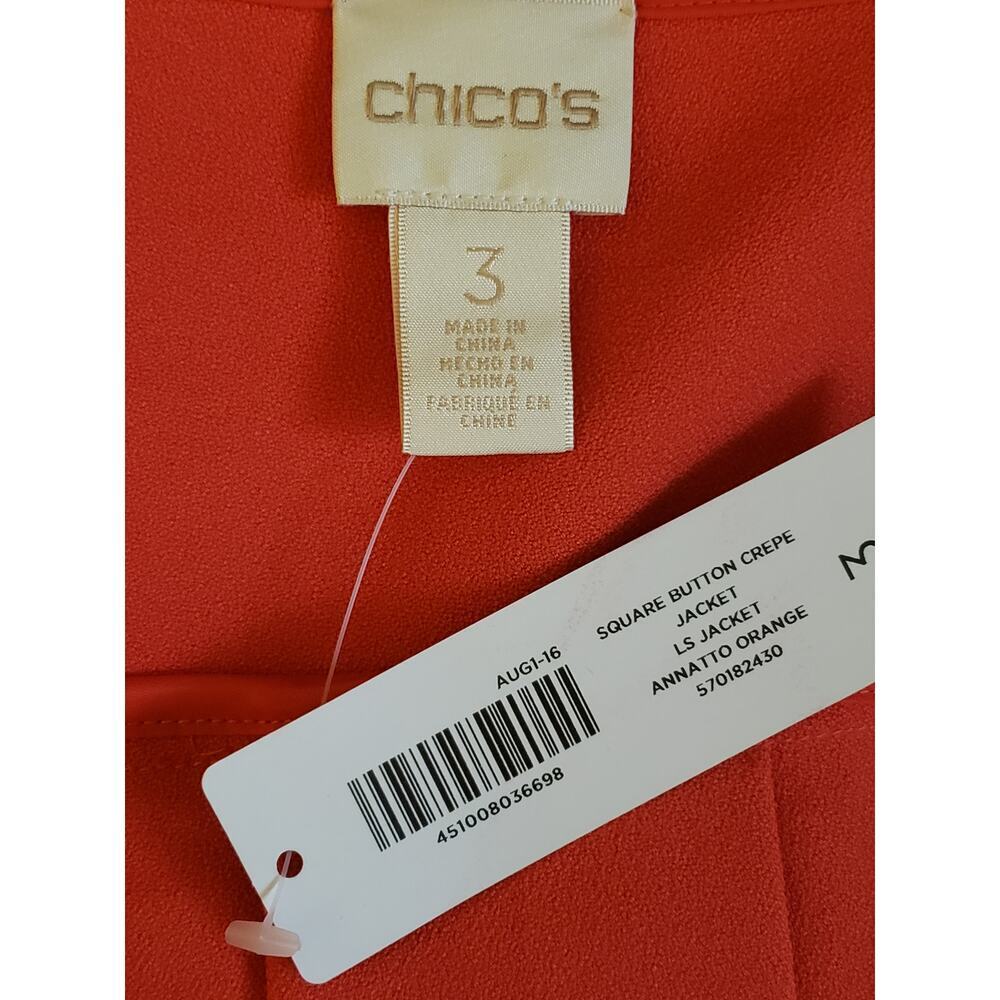 Chico's Gold Square Button Crepe Annatto Orange Boxy Jacket Size 3 (XL/16) - Picture 10 of 12